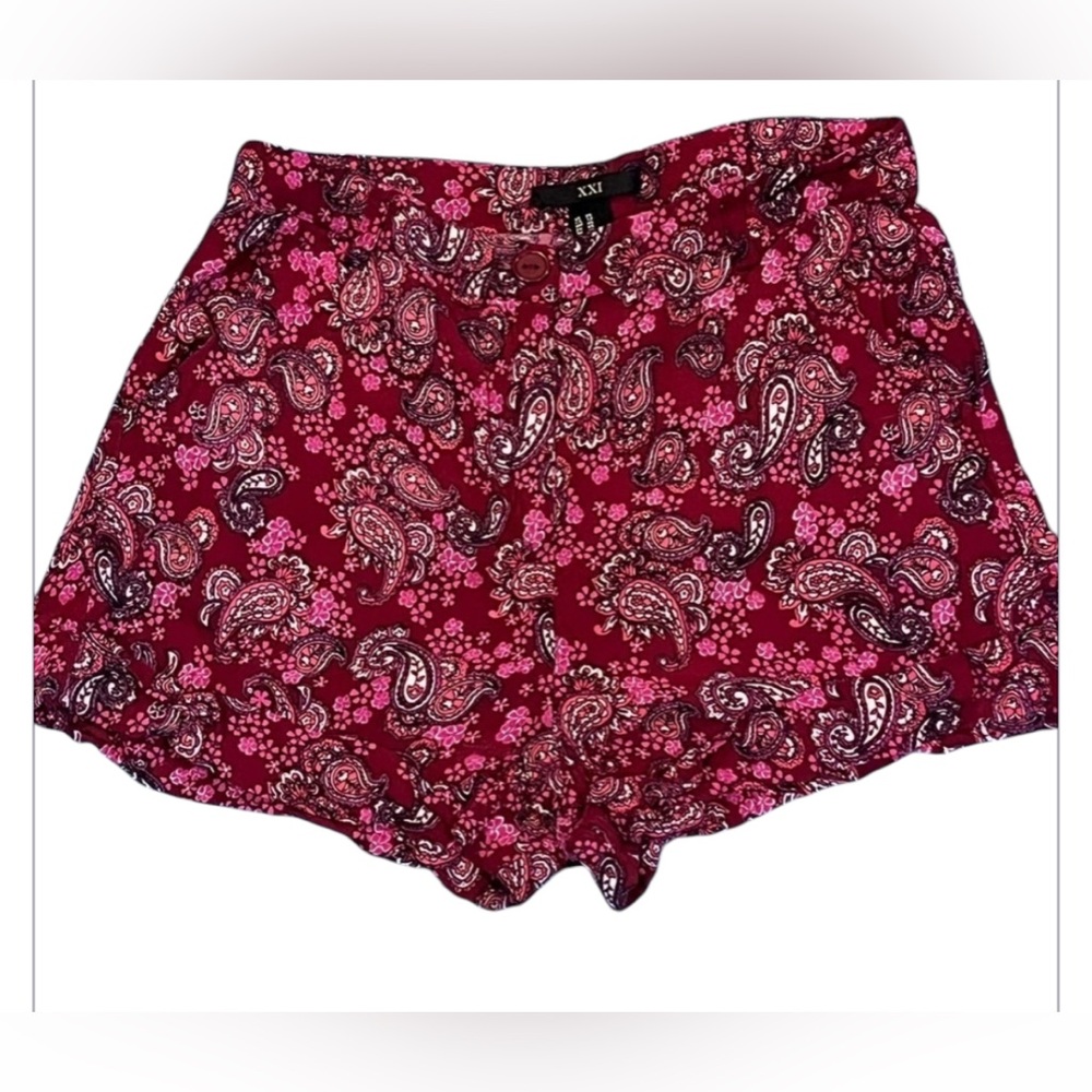 Forever‎ 21 Pink Paisley Print Hemmed Cuff Shorts Size XS